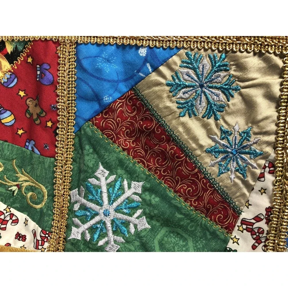 Christmas Table Runner Snowman Handmade Embroidered Double Sided Multi Color